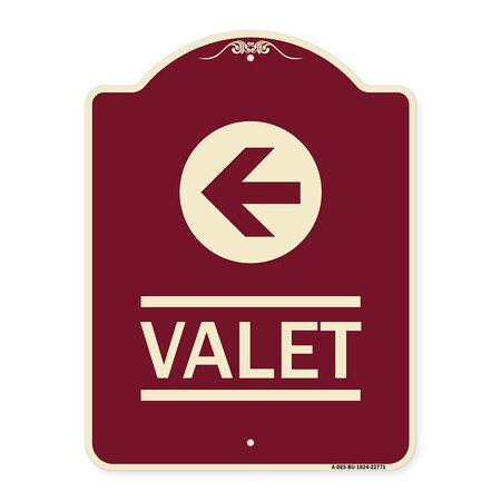 Signmission Designer Series Sign Valet Left Arrow, Burgundy Heavy-Gauge Aluminum Sign, 24" x 18", BU-1824-22771 A-DES-BU-1824-22771